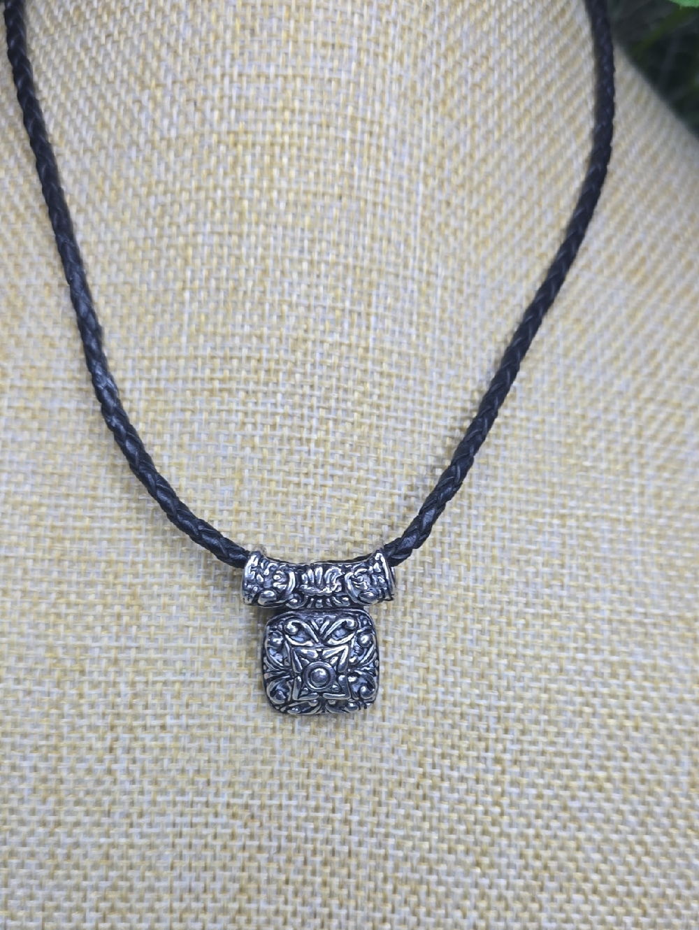 Premier Designs Silver Tone Ornate Pendant On A Braided Cord
